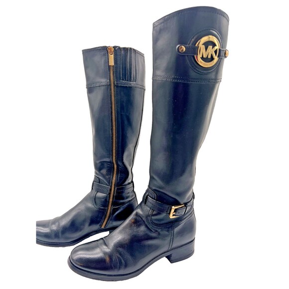 MICHAEL KORS STOCKARD LEATHER TALL RIDING BOOT BLACK SZ 5.5 WIDE CALF - Picture 7 of 16